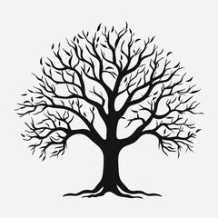 Fototapeta premium Black tree vector illustration silhouette design nature art tree branch tree trunk tree leaves tree shape