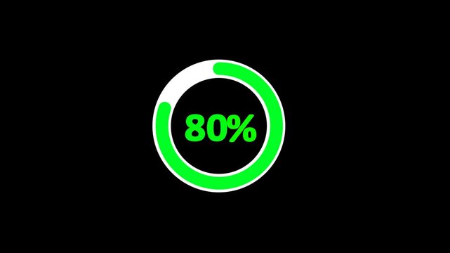 80% animated pie chart video on transparent background &ndash; half circle segment animation, minimal circular info graphic, percentage data visualization, modern graph design.