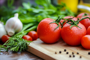 tomatoes on a wooden board