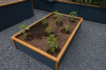 Organic Agriculture on the Building Terrace, vegetables are grown in large pots