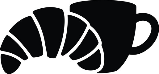 Coffee and Croissant Silhouette Icon for Breakfast and Cafe Design