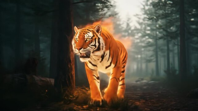 Fiery tiger in forest