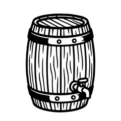 Wooden barrel sketch. Wine, rum, beer. hand drawn vector illustration isolated background.