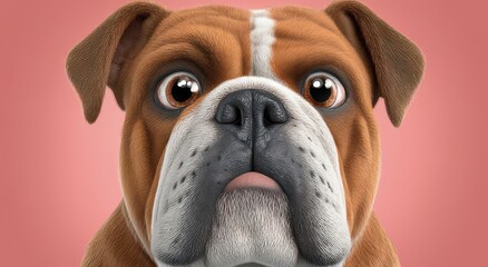 Cute Bulldog with Expressive Eyes on Pink Background