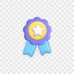 Winner medal with star and ribbon.Certificate Badge .3d vector icon