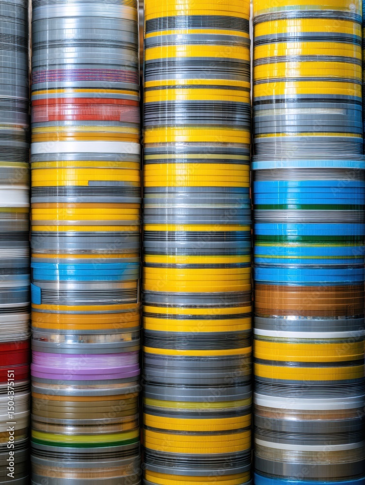 Poster Window Sealing Tapes in Rolls Stacked Vertically in a Clean Background for Easy Access and Organization