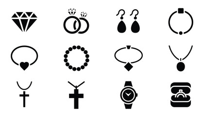 Jewelry Icons Set Ring Necklace Bracelet Earring Watch Vector Illustration