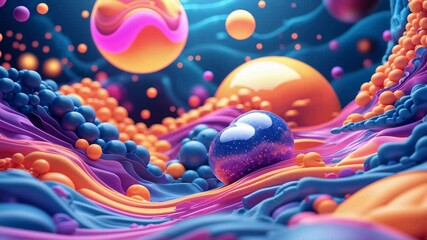 Three-Dimensional Abstract Kinetic Backdrop with Vibrant Spheres and Flowing Currents in 4K - Powered by Adobe