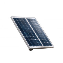 A solar panel featuring photovoltaic cells designed for harnessing sunlight and converting it into renewable energy, isolated on a white background for clear visibility.