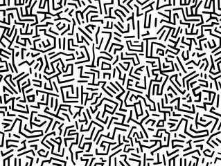 Black abstract maze pattern on white background