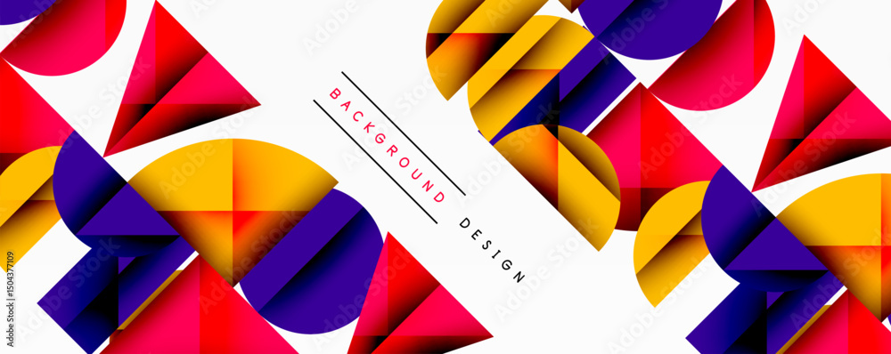 Aufkleber Abstract geometric shapes overlap, creating vibrant colorful background. Design features circles, triangles, rectangles, dynamic composition.
