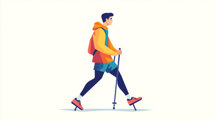 Obraz premium A flat vector illustration of an athlete on crutches, against a white background, with a simple design and colorful