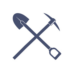 Crossed Shovel and Pickaxe Vector Icon.
