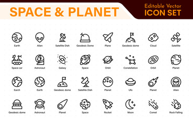 Modern Space and Planet Icons – Clean Outline, Line Art, and Vector Illustrations for Astronomy, Space Exploration, Planets, and Solar System Designs © artnazu