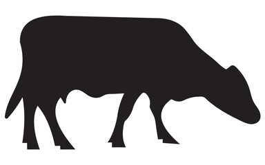Grazing Cow Silhouette Vector – Black Farm Animal Graphic Design