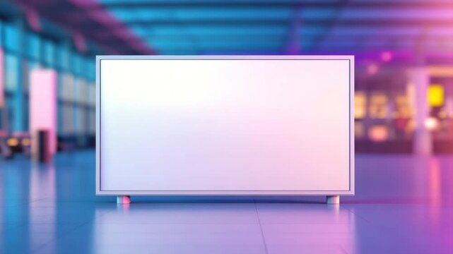 Blank billboard display in modern indoor space with colorful lighting, perfect for advertising promotion empty billboard in vibrant environment with dynamic lighting and indoor display