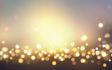 Soft Glowing Lights Bokeh with Warm Sunset Tones
Elegant blur of golden and pastel dots on gradient background, Background decoration
