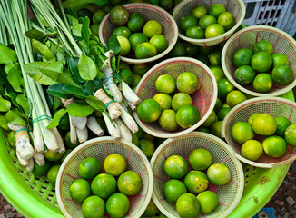 Lime, galangal, lemongrass, kaffir lime leaves 