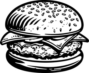 Burger Silhouette Vector,  Minimal Fast Food Icon Illustration