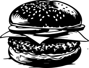 Burger Silhouette Vector,  Minimal Fast Food Icon Illustration