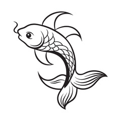Naklejka premium Minimalist Monochrome Fish – Simple Black and White Cartoon Vector