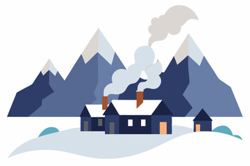 mountain village nestled in a snowy valley with 