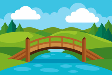 old wooden bridge over a lazy summer river  surrou 