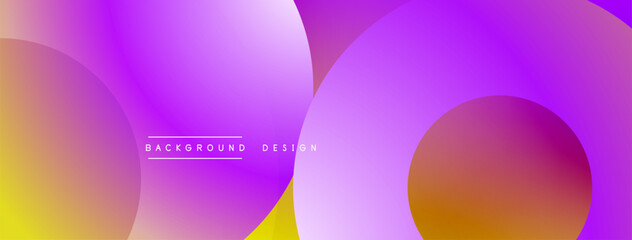 Vibrant gradient background features overlapping circles. Colors transition from yellow to purple. Minimalist design with text elements present.