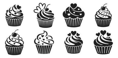 Cupcake love, cherry silhouette vector. Cupcake silhouette vector illustration
