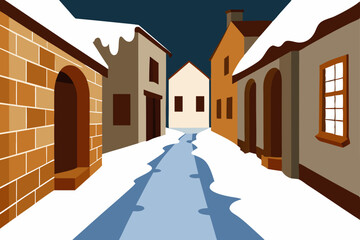 quiet winter alleyway in an old town with cobblest