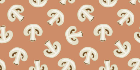 mushrooms seamless pattern print design on brown background vector illustration