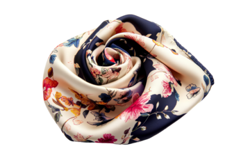 fine silk pocket handkerchief with floral design on transparent background