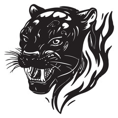 Roaring panther head with abstract flame vector images