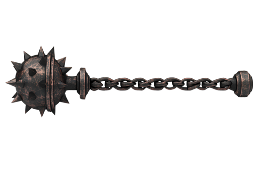 medieval whip with spiked ball and chain isolated on transparent background with clipping path