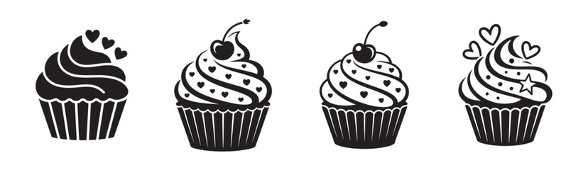 Cupcake love, cherry silhouette vector. Cupcake silhouette vector illustration