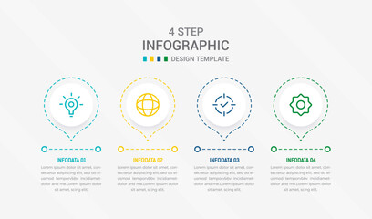 Obraz premium Four Step Infographic element design Vector template for presentation. process diagram and presentations step, workflow layout, banner, flow chart, info graphic vector illustration.