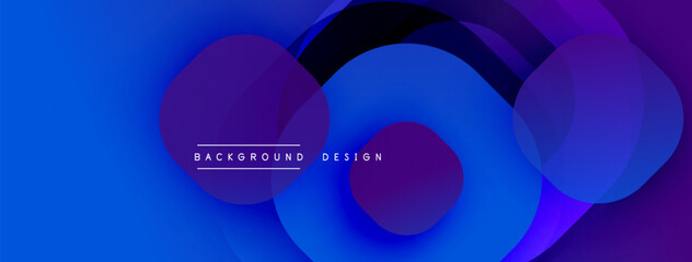 Abstract blue purple gradients overlap creating dynamic modern visual. Smooth shapes suggest depth, movement, technology.