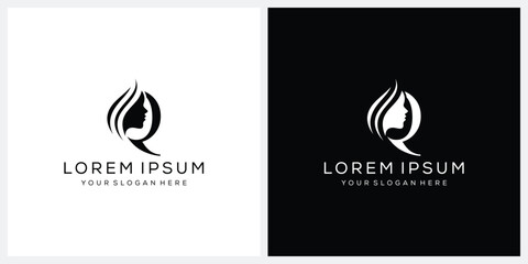 initial letter Q face beautifull woman logo design, cosmetic and beauty graphic icon concept