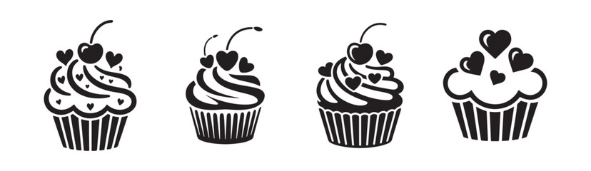 Cupcake love, cherry silhouette vector. Cupcake silhouette vector illustration