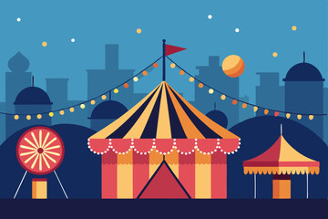 summer fair at dusk with twinkling lights  food 