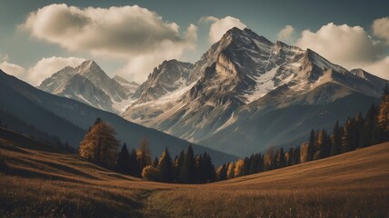 Majestic Mountain Range at Sunset Breathtaking Alpine Landscape Photography