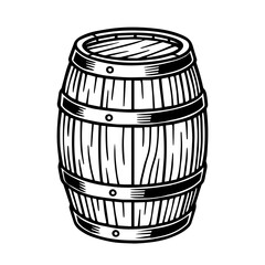 Wooden barrel sketch. Wine, rum, beer. hand drawn vector illustration isolated background.