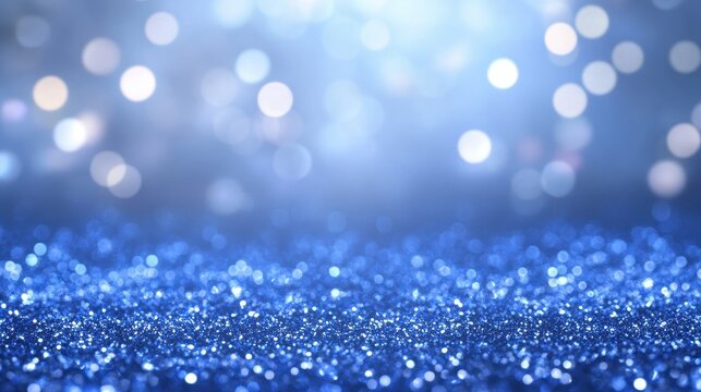 Sparkling celebration with blue glitter and bokeh lights