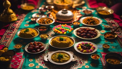 Turkish tea and sweets with traditional handmade pottery and colorful crafts in a vibrant Istanbul bazaar