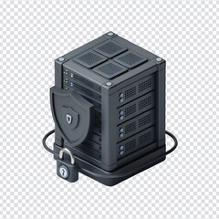 Fototapeta premium 3D Secure Server with Shield and Padlock Icon – Data Protection and Cybersecurity Illustration
