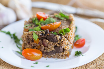 cooked dinner with bulgur and vegetables