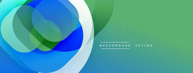 Abstract design features overlapping blue, green circles. Gradient background creates modern visual effect. Simple text reads background design.