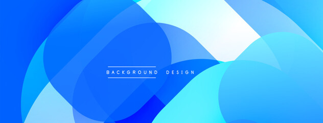 Abstract blue background. Overlapping shapes create dynamic visual effect. Modern design elements present smooth gradients.