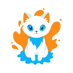 Simple Vector Illustration of a Cat in Black and White with Color Accents