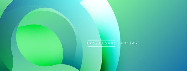 Abstract design features overlapping circles. Gradient shades create depth, vibrant teal, green hues dominate composition. Modern aesthetic.